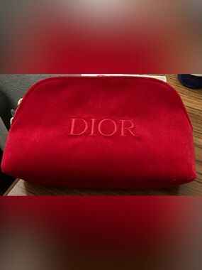 Dior Red Velvet Embossed Cosmetic Pouch